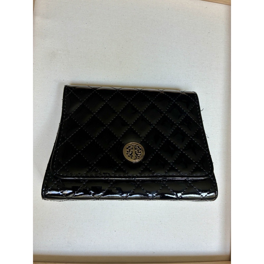 Black Patent Leather Quilted Handbag Purse Gold Hardware Structured Satchel Y2K